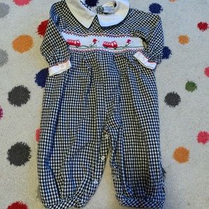 Vintage Smocked Fire Truck Outfit